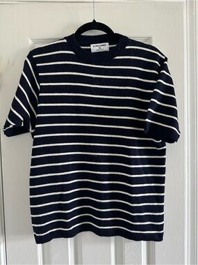 Alfred Dunner Navy & White Striped Short-Sleeve Knit Top